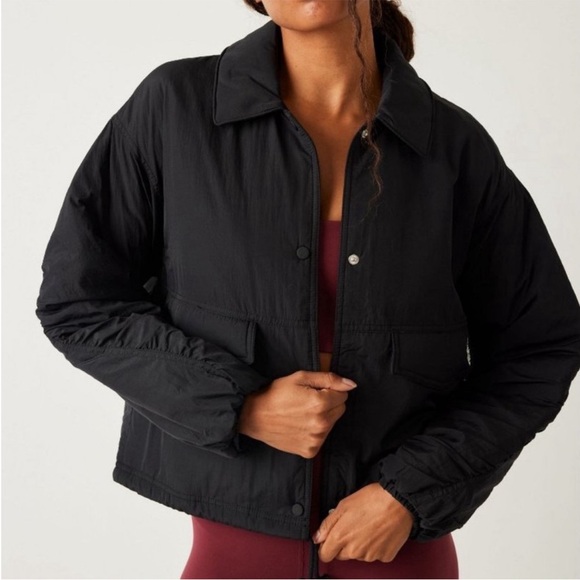 NEW! Free People Movement Off The Bleachers Coaches Jacket Black Size Me… - Picture 2 of 10
